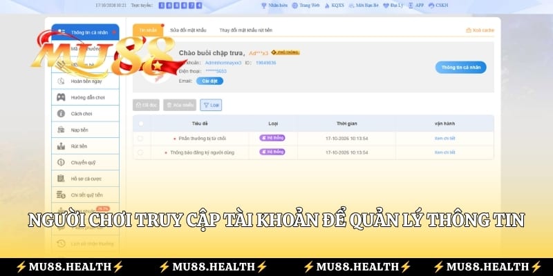 Người chơi truy cập tài khoản để quản lý thông tin và trải nghiệm nền tảng
